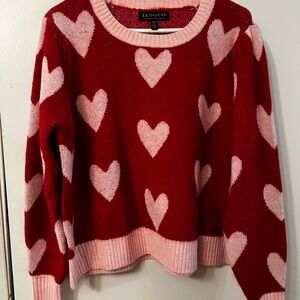 Eloquii Red and Pink Heart Crew Neck Sweater